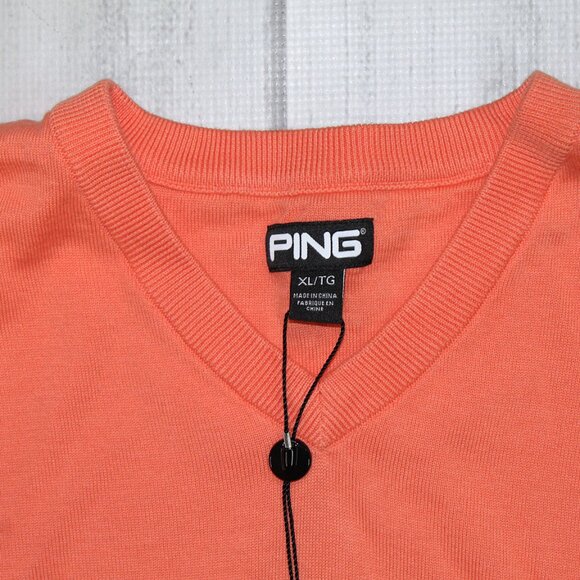 NEW Ping Golf Mens Clubhouse V-neck Sweater - Orange XL - Picture 3 of 7